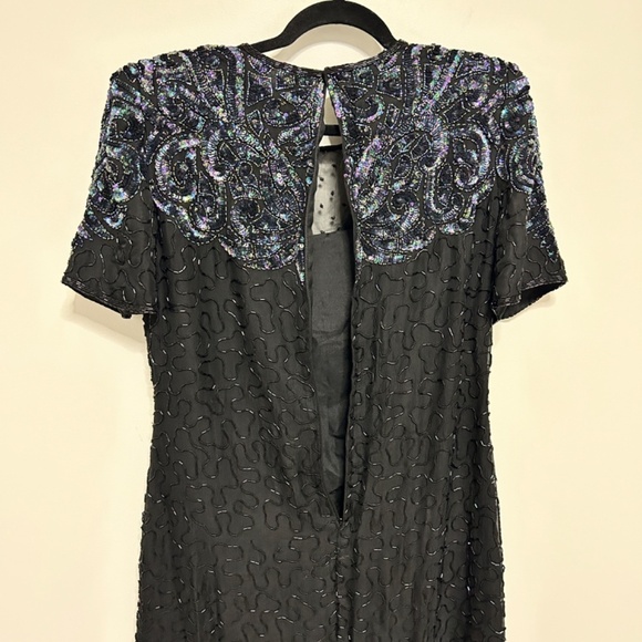 Vtg Melanie Lyne Beaded Dress Women's Large Black/Purple Formal Party READ - Picture 15 of 16